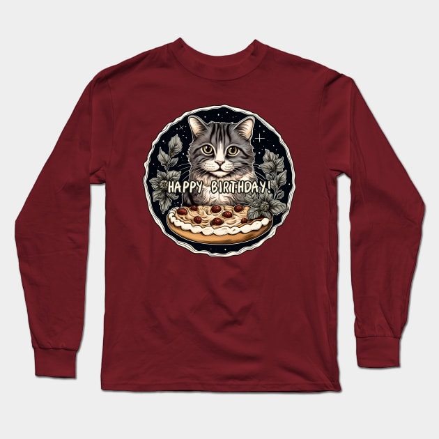 Cat Happy Birthday Cake Long Sleeve T-Shirt by beangeerie